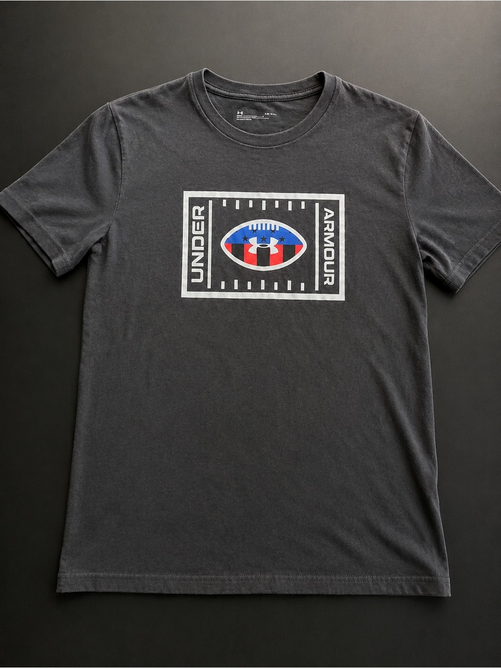 Under Armour Black Short-Sleeve Tee with Red & Blue Football Graphic